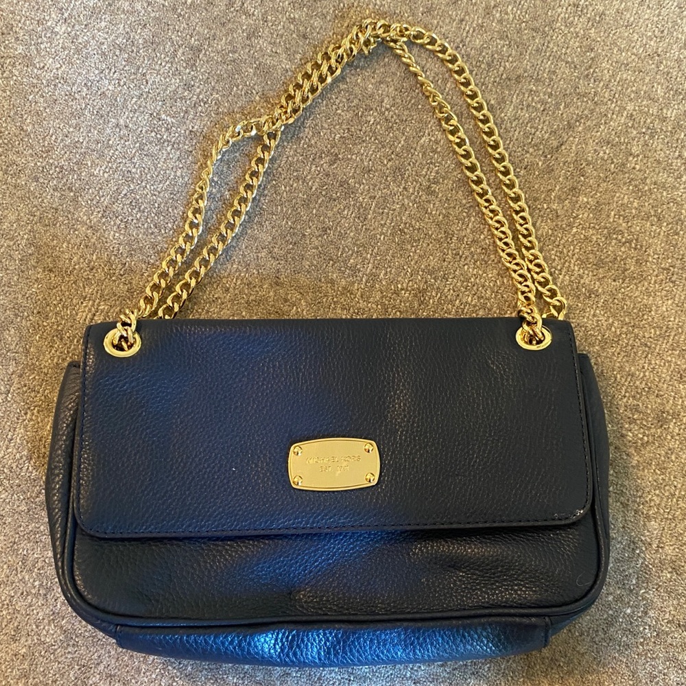 Michael Kors Navy Handbag with Gold Chain Strap